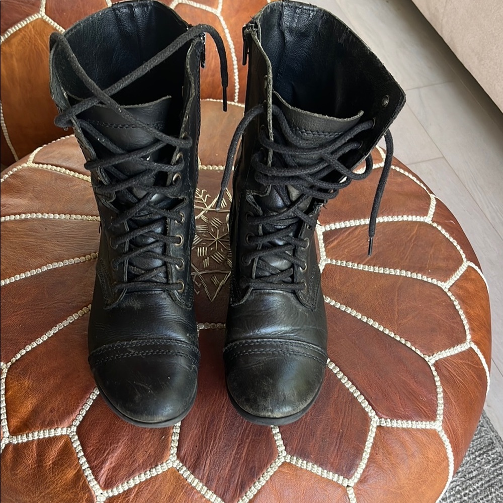 Steve Madden Black Combat Boots with Lace-Up Design